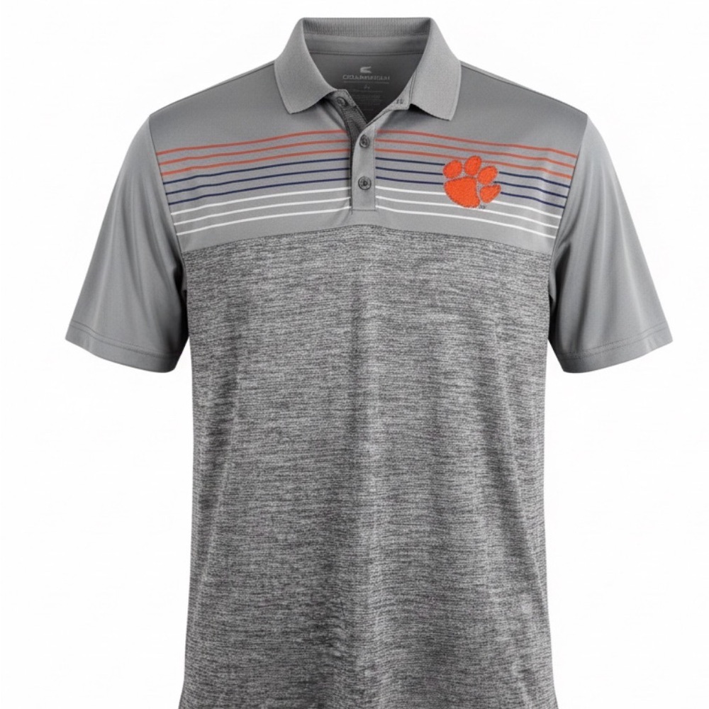 CLEMSON Champion Gray Polo Shirt with Orange Stripe